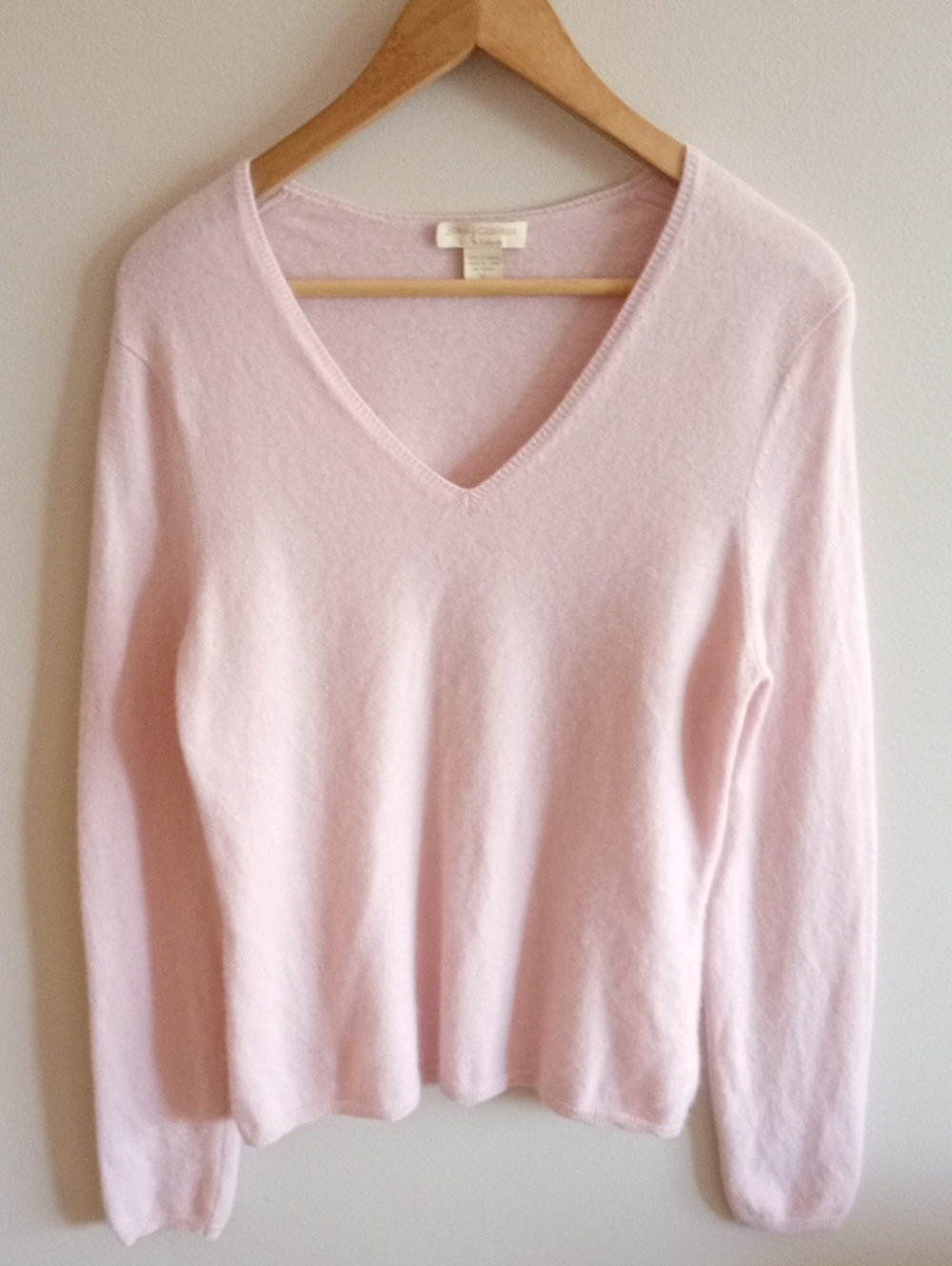 Simply Cashmere 100% Cashmere V Neck Sweater Size XL Shell Pink